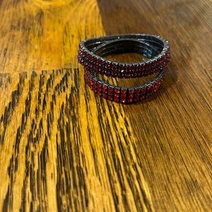 Bundle of 2 Red 3-row Rhinestone Elasctic Bracelets